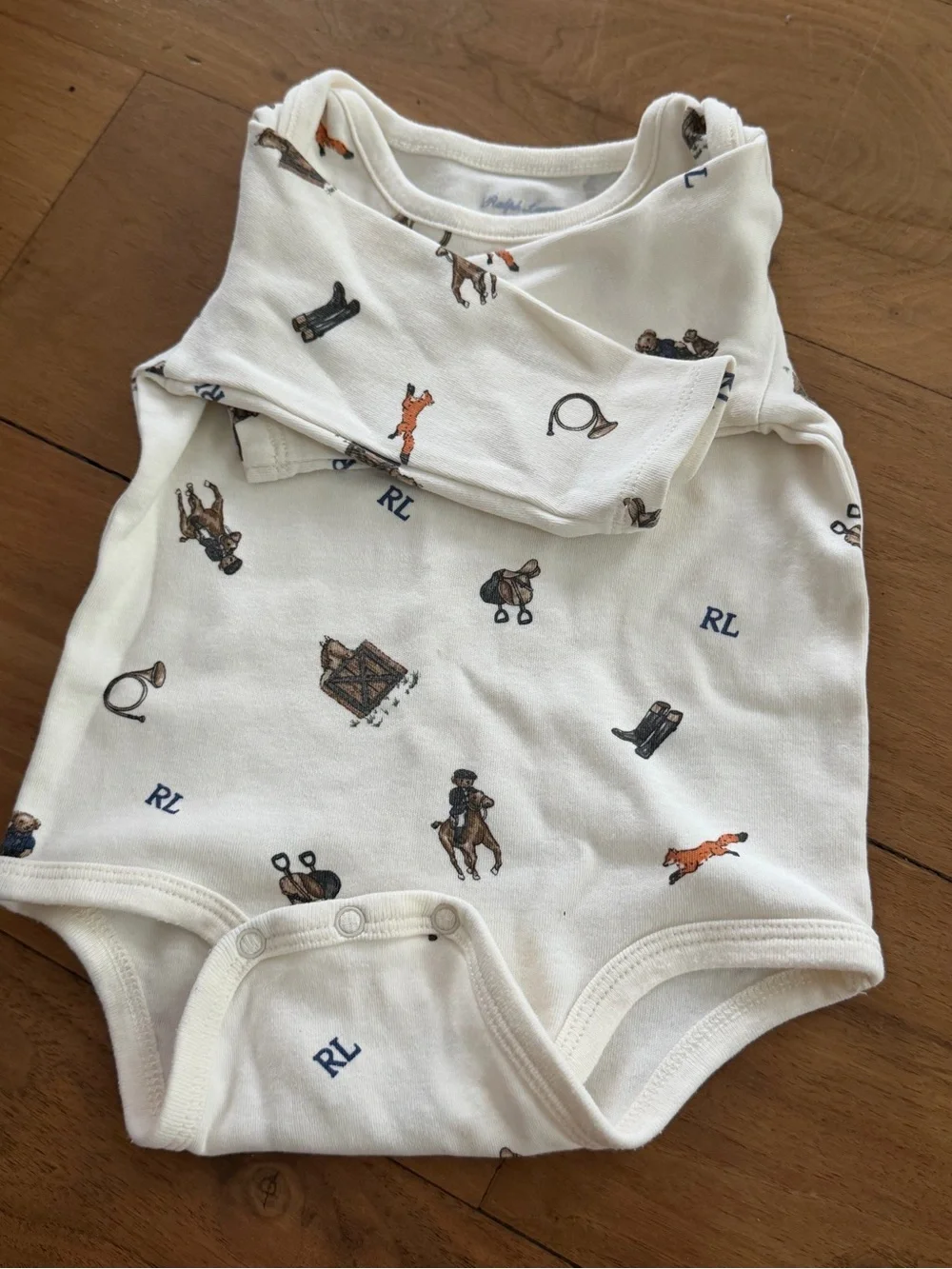 Ralph Lauren Cream Long-Sleeve Equestrian Print One-Piece